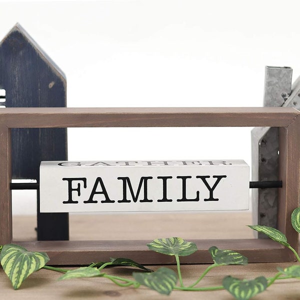 Love Dream Family Gather Rotating Wood Tabletop Sign, Creative Freestanding Home Decor for Bedroom and Living Room