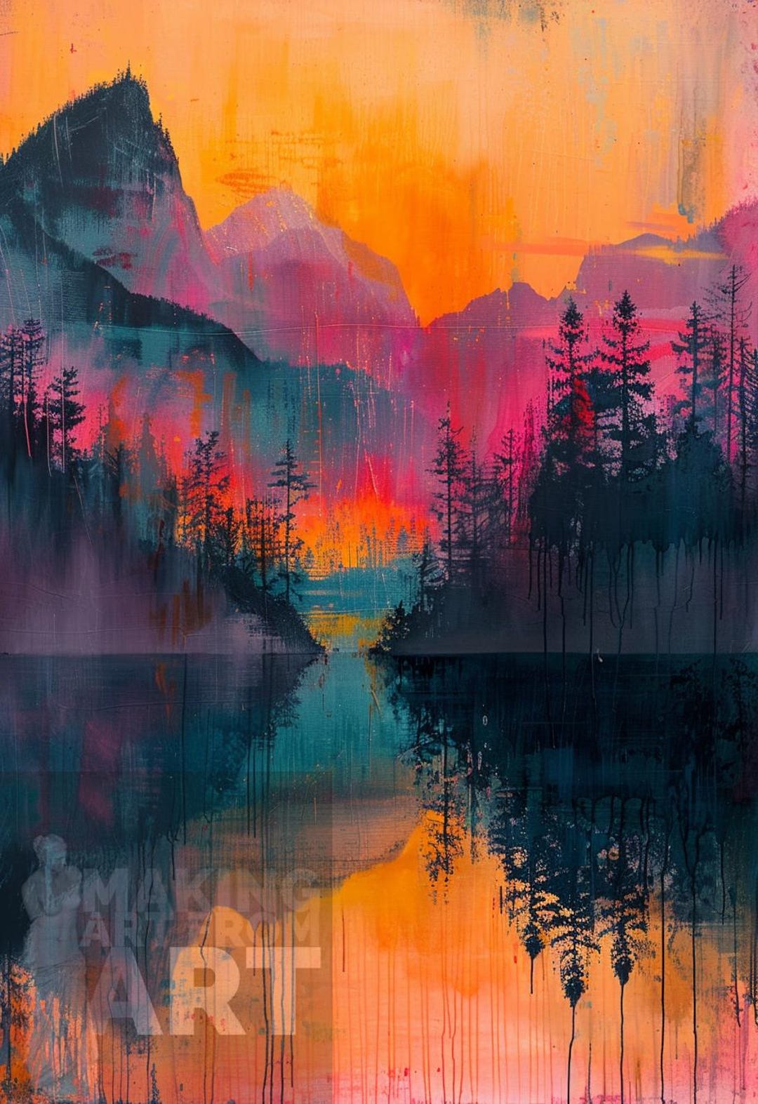 Vibrant Mountain Sunset - Surreal Landscape Art (digital Download ...