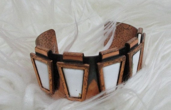 Vintage ART DECO Copper Enamel Cuff Bracelet - image 2