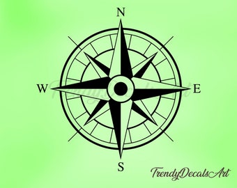 Compass Decal, Compass Vinyl Sticker, Mountain Vinyl Decal, Explore Decal, Hiking Decal, Camping Wall Decal, Rose Des Vents décalque