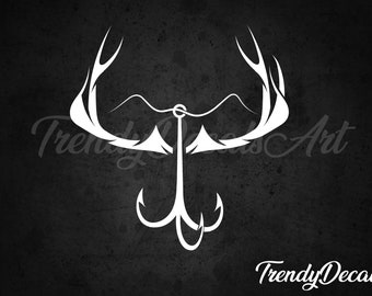 Fishing Decal, Fishing Sticker, Lure Decal, Fishing Vinyl Decal, Hunting Sticker, Antler Decal, Fish Hook Decal, Trendy Boat Decal