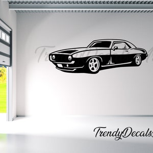 Chevy Camaro Decal, Car Wall Decal, Car Wall Vinyl Sticker, Man Cave Decal, Garage Decor, Hot Rod Mural Decal, Chevy Vinyl Decal image 1