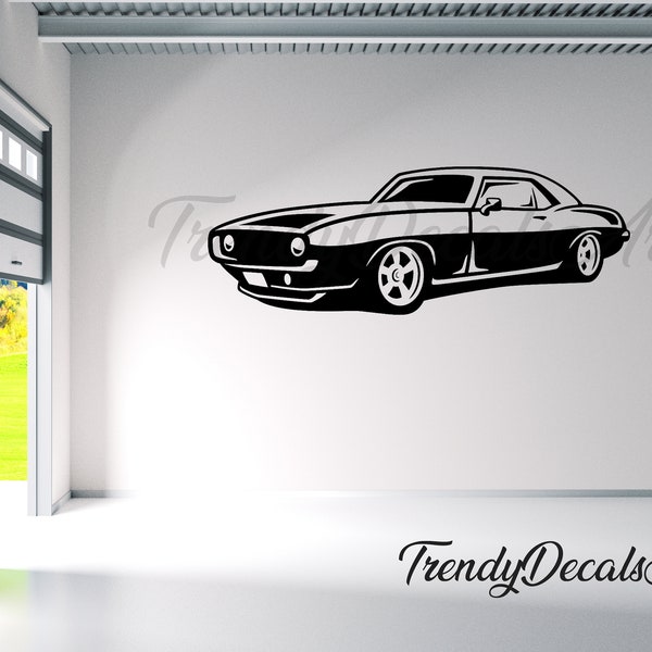 Chevy Camaro Decal, Car Wall Decal, Car Wall Vinyl Sticker, Man Cave Decal, Garage Decor, Hot Rod Mural Decal, Chevy Vinyl Decal