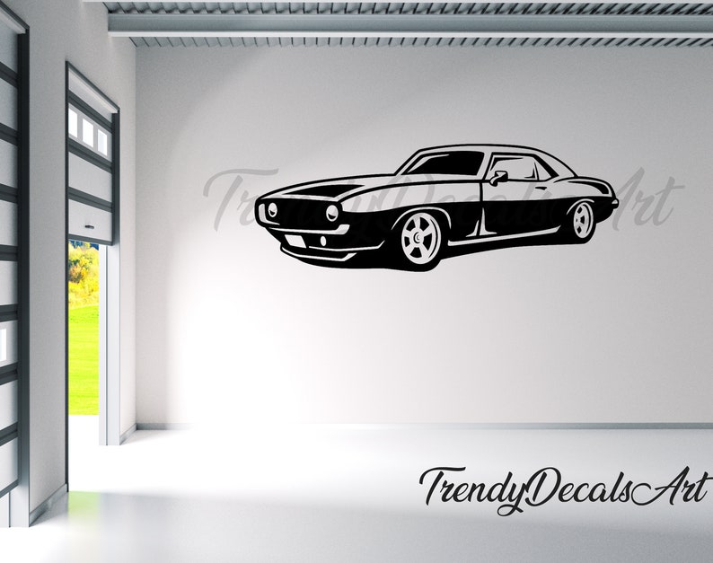 Chevy Camaro Decal, Car Wall Decal, Car Wall Vinyl Sticker, Man Cave Decal, Garage Decor, Hot Rod Mural Decal, Chevy Vinyl Decal image 1