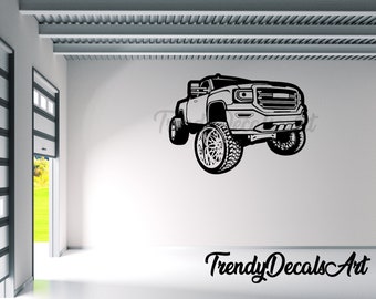 Pickup Truck Decal, Big rims Wall Decal, Pickup Truck Wall Vinyl Sticker, Man Cave Decal, Garage Decor, Hot Rod Mural Decal,