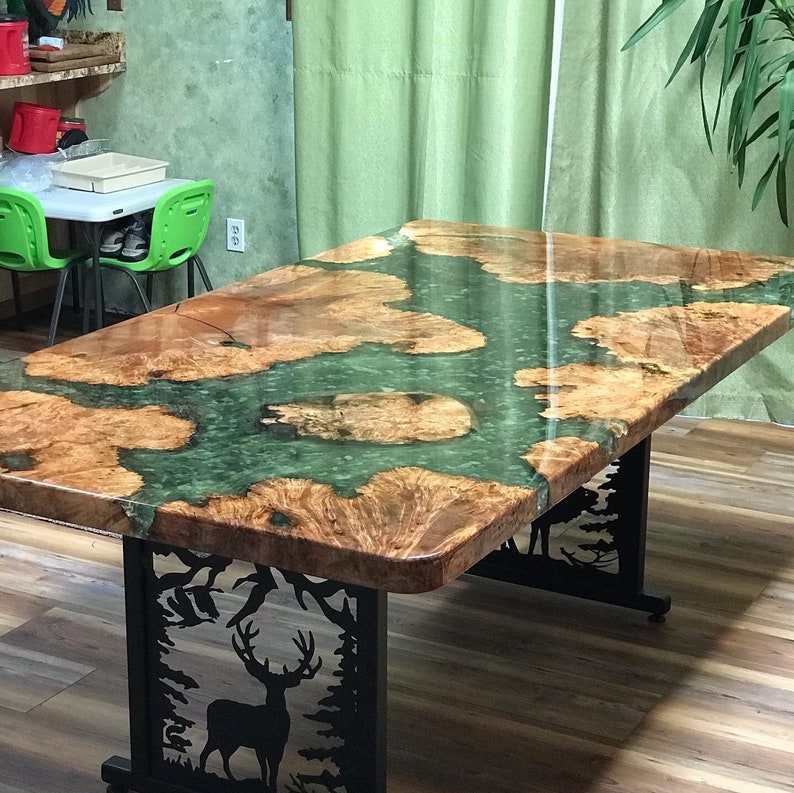 Custom Epoxy River Table with River Rock