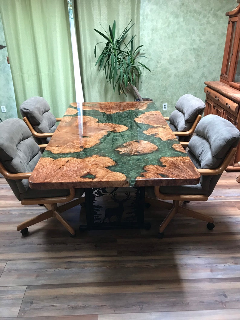 Custom Epoxy River Table with River Rock