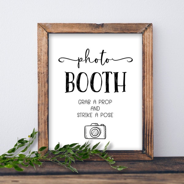 Photobooth Schild. Sofortiger Download zum Ausdrucken. Rustikaler Hochzeitsdruck. Schnapp dir eine Requisite und strebe eine Pose an. Photobooth Hochzeitsschild. Selfie-Station.