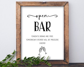 Open Bar sign. Instant download printable. Rustic Wedding print. Open Bar wedding sign. Printable wedding sign. Wedding decoration.