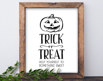 Trick or Treat. Help Yourself to Something Sweet. Halloween sign. Instant download printable. House decor. Candy bowl sign for neighbors.