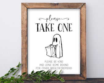 Por favor, tome una señal. Truco o trato de Halloween. Descarga instantánea imprimible. Por favor, sea amable y deje algo para otros que hacen truco o trato.