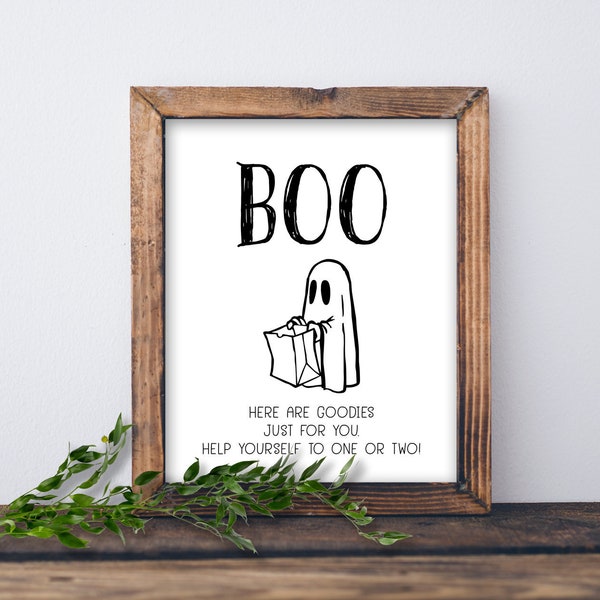 BOO sign. Halloween Trick or Treat. Instant download printable. Here are goodies just for you. Help yourself to one or two. Candy bowl sign.