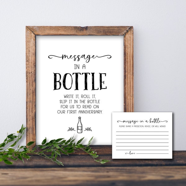 Message in a Bottle. Wedding Reception sign & cards. Instant download printable. Bridal Shower game. Marriage ceremony table. Well Wishes.