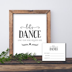 Lasst uns tanzen. Hochzeitskarten. Songwunsch Schild. Sofortiger Download zum Ausdrucken. Musik DJ Wunsch. Tanzfläche. Versprechen zu tanzen.