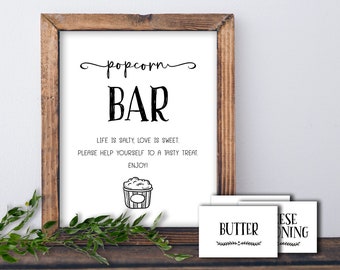 Popcorn Bar Schild. Sofortiger Download zum Ausdrucken. Partydekoration. Hochzeit. Brautdusche. Junggesellinnenabschied. Geburtstag. Jubiläum Dekor.