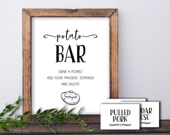 Potato Bar sign. Instant download printable. Baked potato decor. Shower Wedding Birthday Anniversary Christmas decoration. Family gathering.