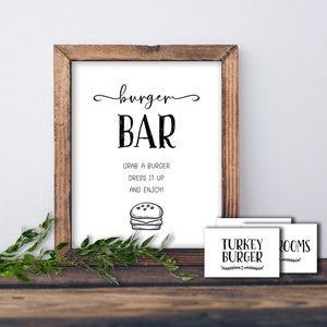 Burger Bar Schild. Sofortiger Download zum Ausdrucken. Hamburger Tisch. Party Hochzeit Geburtstag Jahrestag Weihnachten Dekoration. Familientreffen.