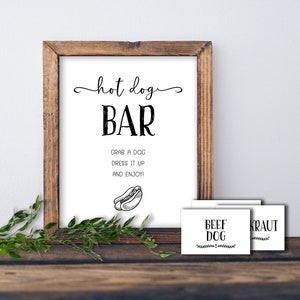 Hot Dog Bar Zeichen. Sofortiger Download zum Ausdrucken. Hund Tischdeko. Party Hochzeit Geburtstag Jahrestag Weihnachten Dekoration. Familientreffen.