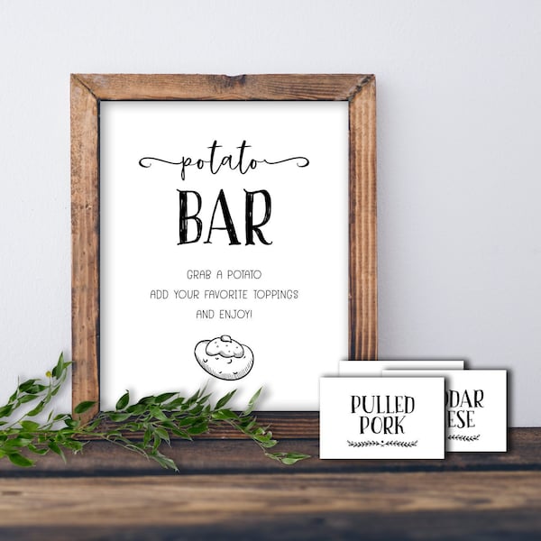 Potato Bar sign. Instant download printable. Baked potato decor. Shower Wedding Birthday Anniversary Christmas decoration. Family gathering.