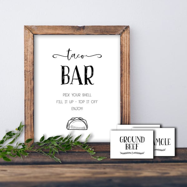 Taco Bar sign. Instant download printable. Taco table decor. Shower Wedding Birthday Anniversary Christmas decoration. Family gathering.