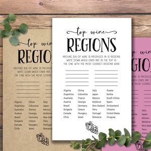 Top Wine Regions. Party game. Instant download printable. Wine Tasting. Bridal Shower. Baby Shower. Christmas Birthday Holiday. Girls Night.
