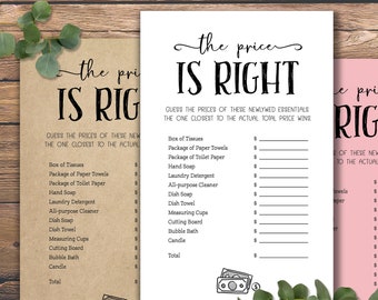 The Price is Right. Bridal Shower Game. Instant download printable. For wedding, marriage, bride party. Rustic simple guessing game.