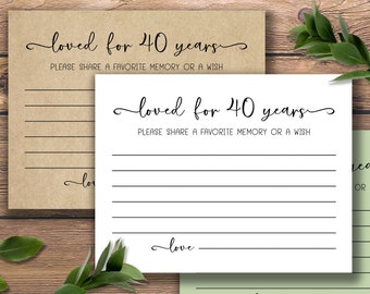 Loved for 40 Years. Birthday Party Cards. Instant download printable. Share a favorite memory or a wish Sign. Forty 40th Fortieth bday.