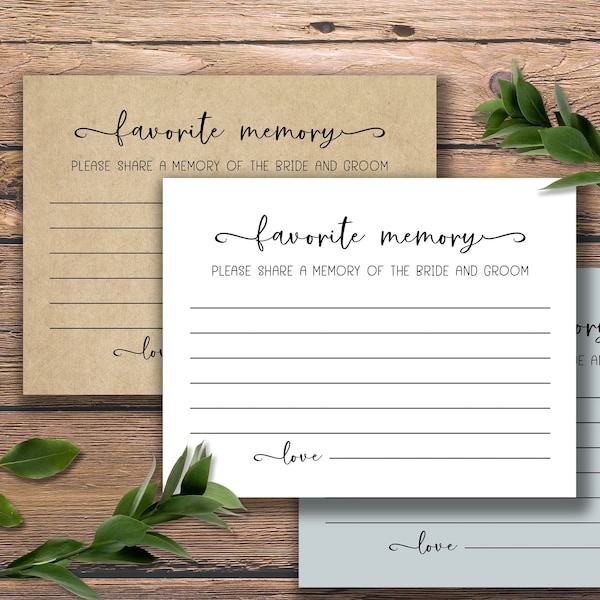 Favorite Memory of Bride & Groom. Wedding Reception Cards. Instant download printable. Bridal Shower game Newlyweds couple marriage ceremony