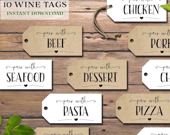 Pair With wine gift tags. Instant download printable. Rustic marriage milestone labels. Wedding Birthday Anniversary gift. Perfect pairing.