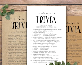 Beer Trivia. Party game. Instant download printable. Beer Tasting. Bridal Shower. Baby Shower. Oktoberfest. Birthday Holiday Girl Guys Night