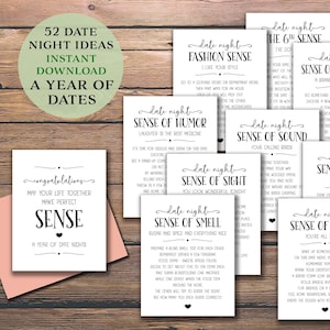 Regalo de los cinco sentidos. Descarga instantánea e imprimible. Tarjetas con ideas para citas. Los cinco sentidos. Regalo de bodas. Despedida de soltera. Aniversario. Citas románticas para todo el año.
