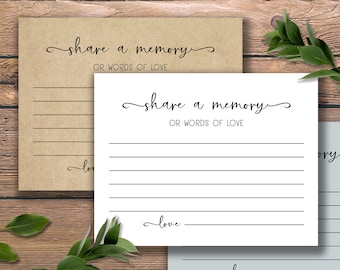 Comparte un recuerdo o palabras de amor. Descarga instantánea para imprimir. Consejos y buenos deseos para aniversarios, bodas y cumpleaños. Tarjetas conmemorativas.