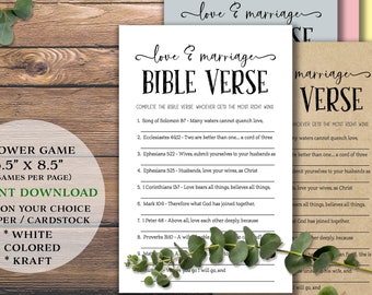 Love & Marriage Bible Verse. Bridal Shower Game. Instant download printable. For wedding, marriage, bride party. Rustic. Christian Scripture