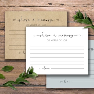 Share a Memory or Words of Love. Instant download printable. Advice & wishes for anniversary, wedding, birthday. Memorial, remembrance cards image 1