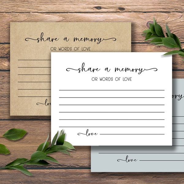 Share a Memory or Words of Love. Instant download printable. Advice & wishes for anniversary, wedding, birthday. Memorial, remembrance cards