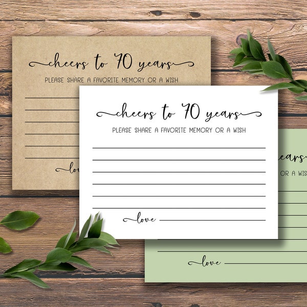 Cheers to 70 Years. Birthday or Anniversary Party Cards. Instant download printable. Share a favorite memory or a wish Sign. 70th Seventy.