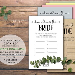Quanti anni aveva la sposa. Gioco di addio al nubilato. Download immediato stampabile. Per matrimoni, feste di matrimonio. Rustico semplice gioco di indovinare l'età della foto