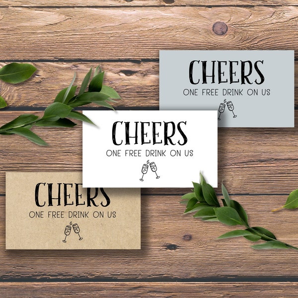 CHEERS. One free drink on us. Instant download printable. Coupon Voucher Ticket. Wedding reception. Business party. New Years Eve gathering.