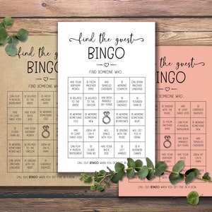 Finde das Gast BINGO. Hochzeitsspiel. Sofortiger Download zum Ausdrucken. Aktivität für Kinder, Erwachsene, Gäste. Hochzeitstisch. Eisbrecher.