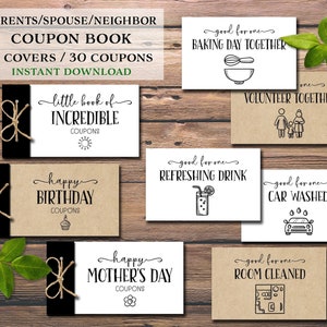 Cupons. Livro de cupons mamãe papai. Download instantâneo DIY para impressão. Presente de Natal, Aniversário, Dia dos Namorados. Dia das Mães Dia dos Pais Cônjuge.