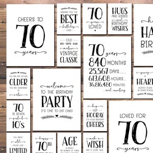 70e verjaardag. Tekenbundel. Directe download afdrukbaar. Proost op 70 jaar. Posterpakket. Feestdecoraties. Tafeldecor. 70 jaar geliefd.