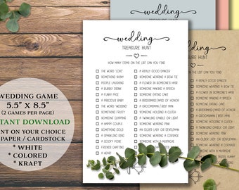 Wedding Treasure Hunt. Reception game. Instant download printable. I Spy. Scavenger hunt activity for kids, adults, guests. Marriage table.