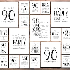 90e verjaardag. Tekenbundel. Directe download afdrukbaar. Proost op 90 jaar. Posterpakket. Feestdecoraties. Tafeldecor. 90 jaar geliefd.