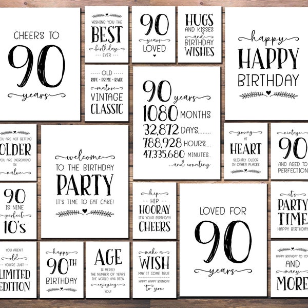 90th Birthday. Sign bundle. Instant download printable. Cheers to 90 Years. Poster pack. Party decorations. Table decor. 90 Years Loved.