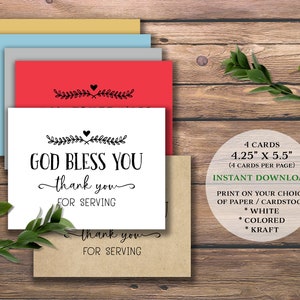 Thank You for Service cards. God Bless You. Instant download printable. Appreciation for serving. Pastor Church Military Essential Workers. image 2