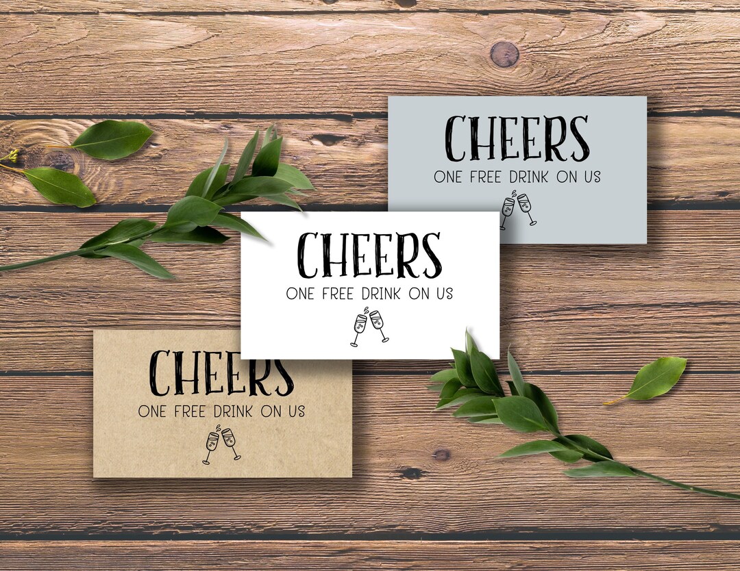 CHEERS. One Free Drink on Us. Instant Download Printable. Coupon