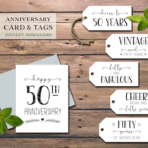 Kaart- en cadeaukaartjes voor 50-jarig jubileum. Instant download afdrukbaar. Grote 50 Milestone-wijnlabels. Gelukkig vijftigjarig feest. Vijftigste grappige etiketten.