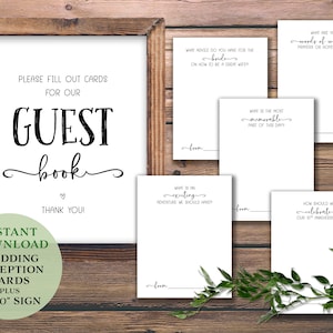 Tarjetas de recepción de boda. Descarga instantánea imprimible. Libro de visitas. Consejo. Palabras de la sabiduría. Preguntas de conversación en la mesa. Iniciadores de conversación para la cena
