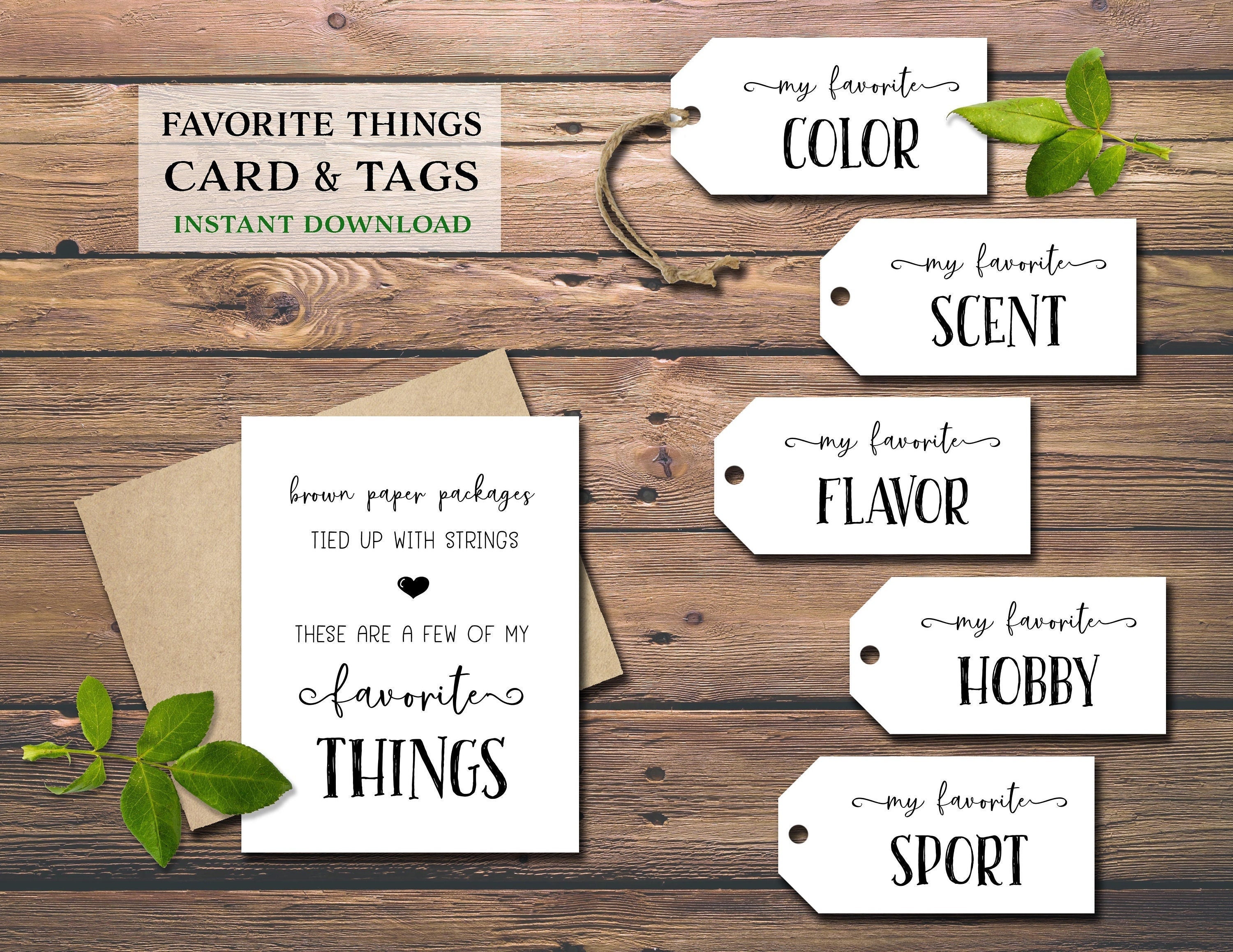 My Favorite Things Gift Tags & Card. Instant Download Etsy
