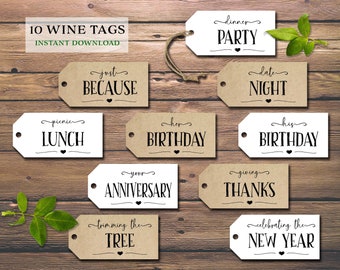 Wine gift tags. Instant download printable. Marriage Milestone wedding firsts gift for bride groom. Rustic cards for Anniversary, Birthday.